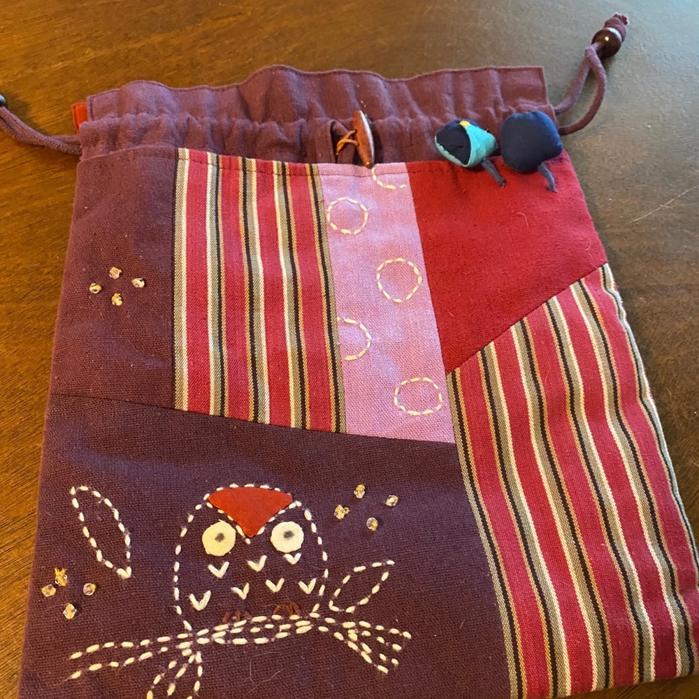 Vintage Japanese fabric pocket owl travel bag